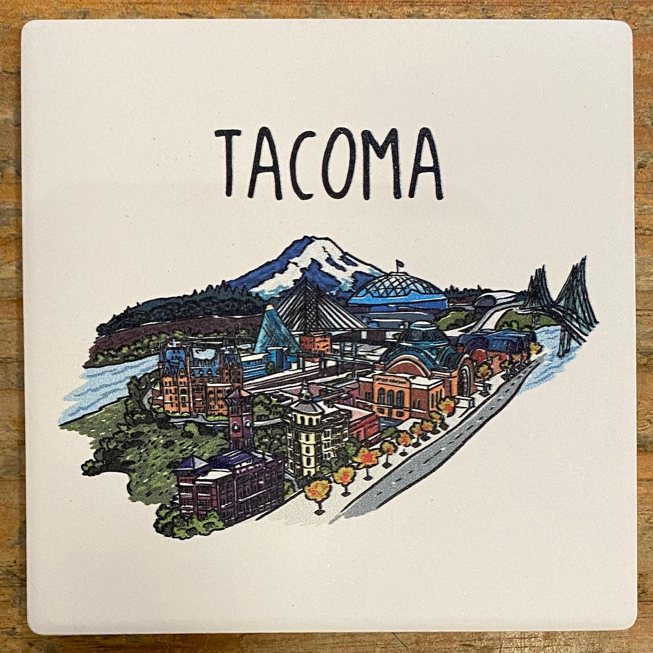 Tacoma, WA Cityscape Line Drawing Coaster