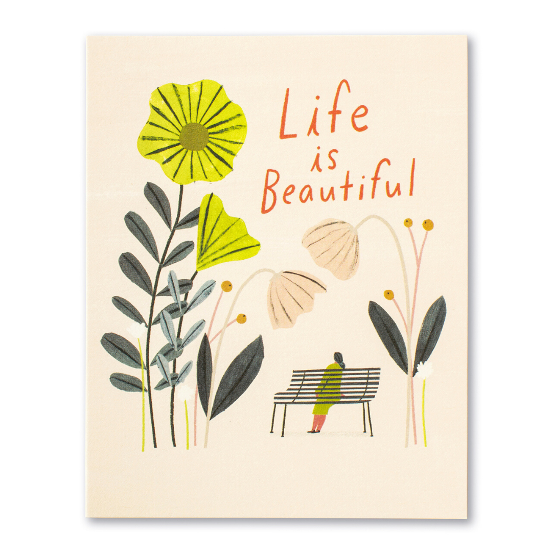 Poster with floral design and 'Life is Beautiful' text on a beige background