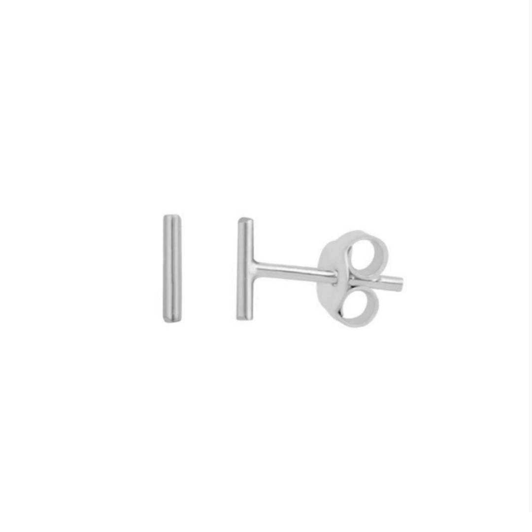 Mini Skinny Bar Stud Earrings Silver
