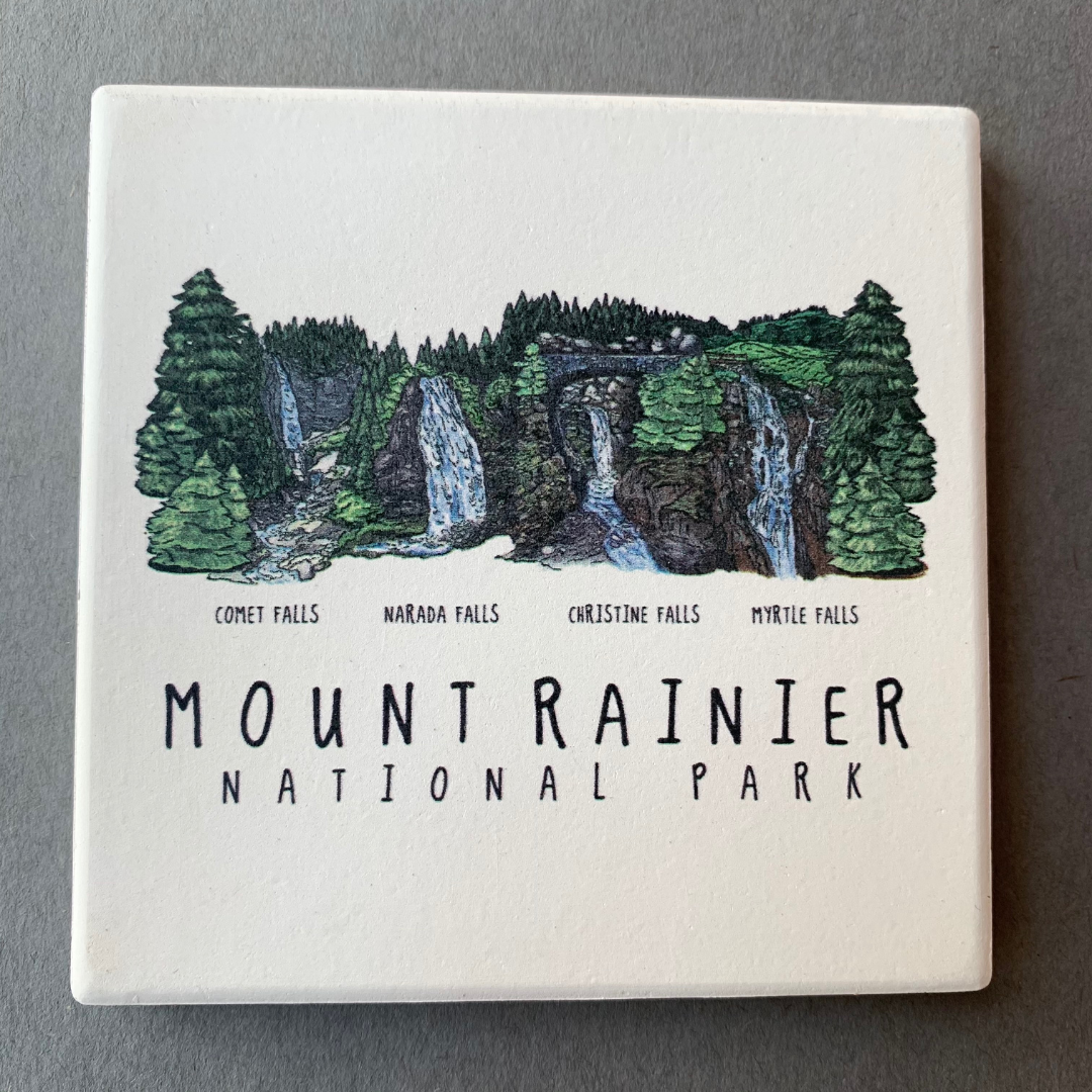 Mount Rainier NP Waterfall Montage Coaster