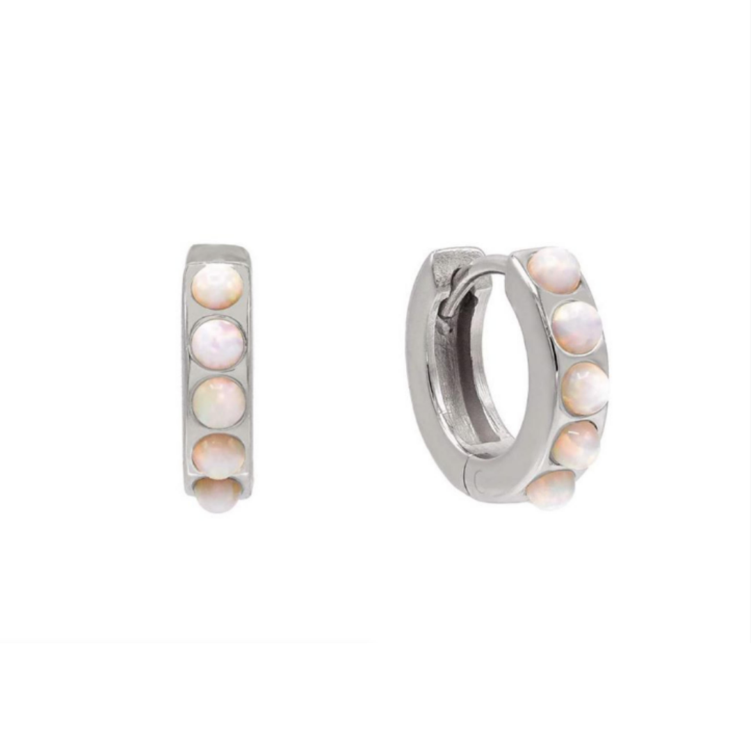 Opal Huggie Earrings Silver