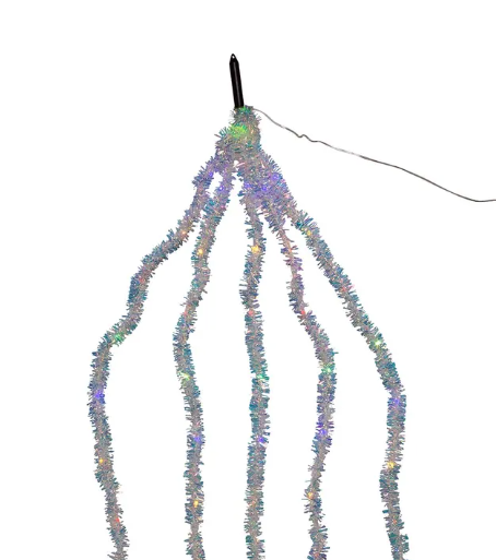 100-Light Silver Iridescent Tinsel Cascade Multicolored Superbright Light Set