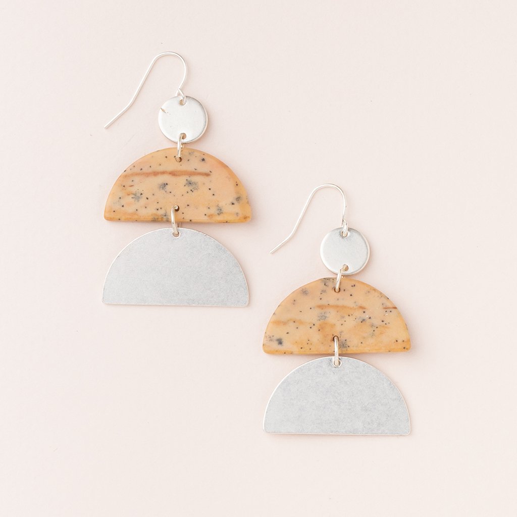 Stone Half Moon Earring - Petrified Wood/Silver Stone of Renewal
