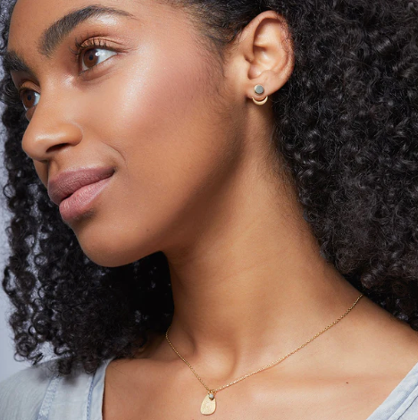 Stone Moon Phase Ear Jacket - Amazonite / Gold