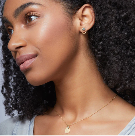 Stone Moon Phase Ear Jacket - Sunstone / Silver