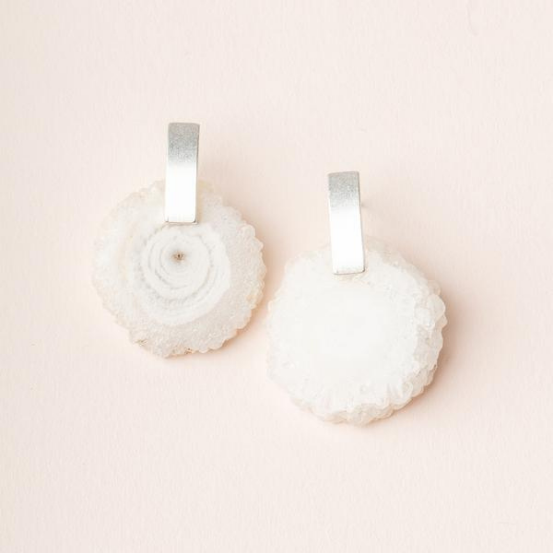 Stone Slice Earring - White Quartz/Silver