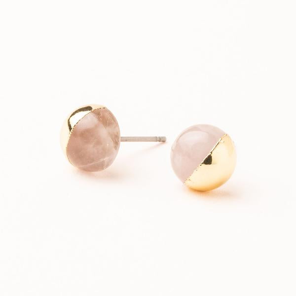 Dipped Stone Stud - Rose Quartz/Gold