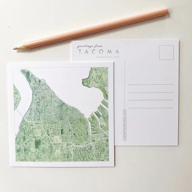 Turn of the Centuries - Tacoma WA Watercolor Map Postcard