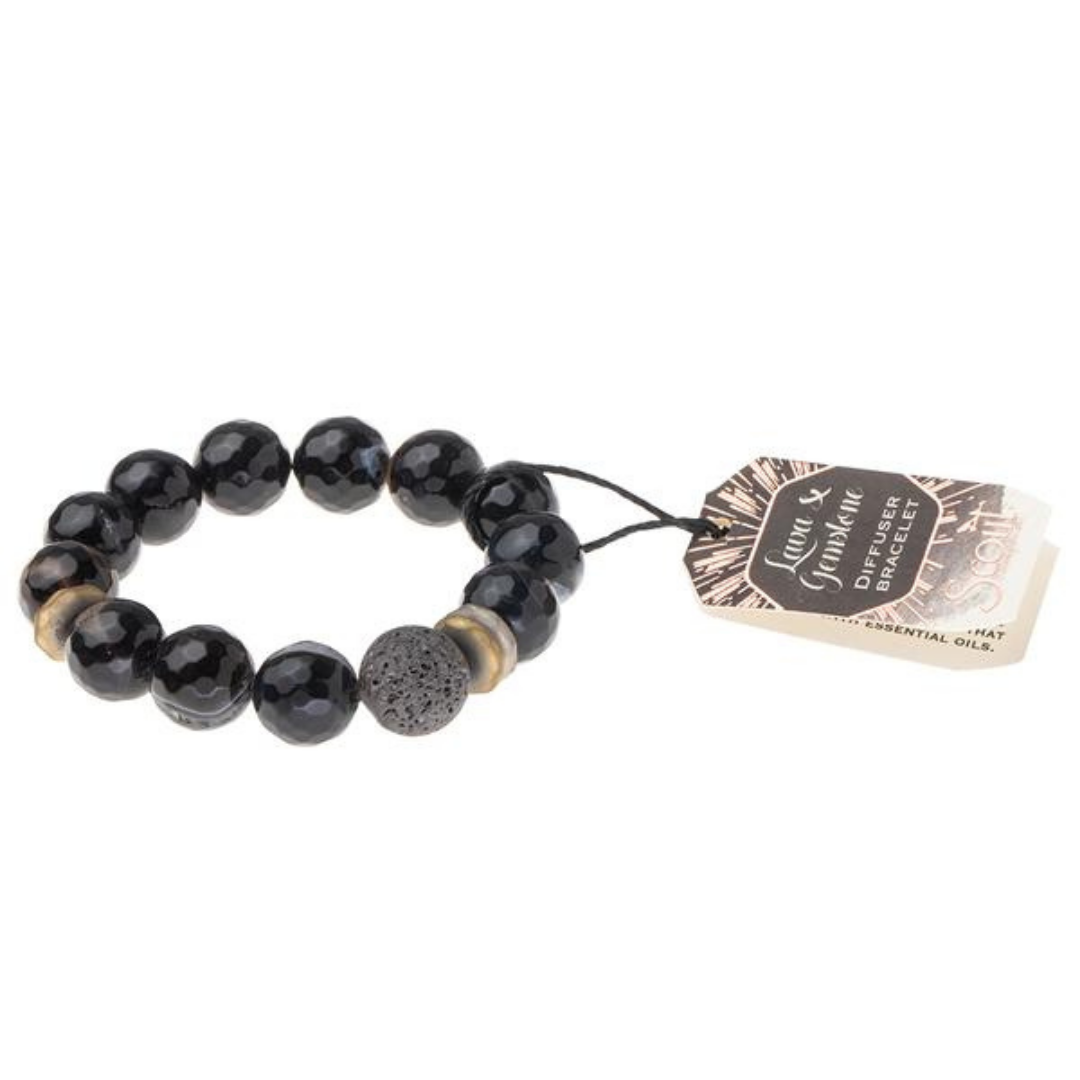 Lava & Gemstone Diffuser Bracelet - Black Agate