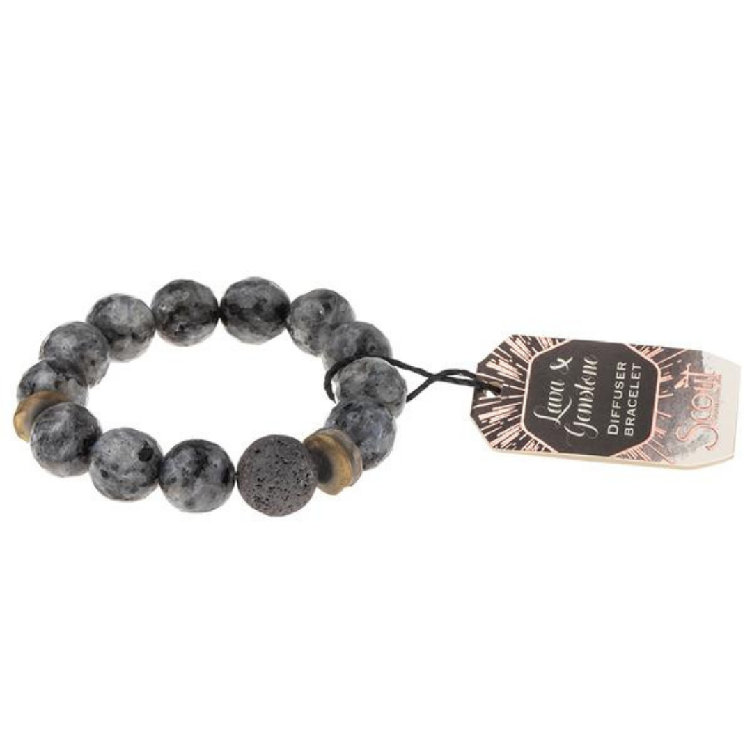 Lava & Gemstone Diffuser Bracelet - Black Labradorite