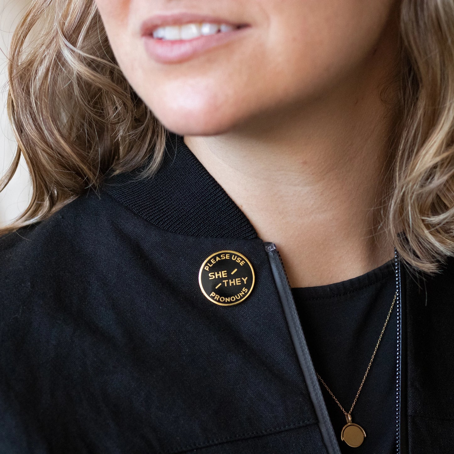 Enamel Pronoun Pin: She/They - Black