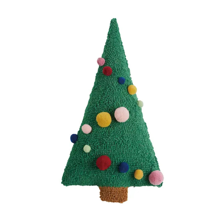 Tree Shaped Hook Pillow with Poms