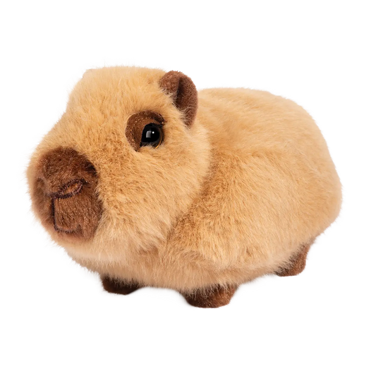 A loaf looking capybera plush with sleepy eyes and a chill disposition