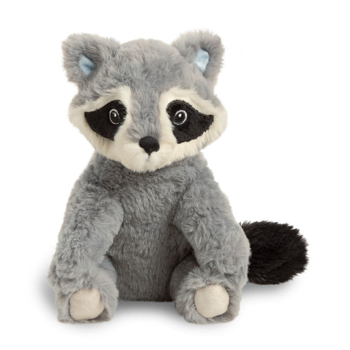 Cute plush raccoon from Chasing Dreams book with soft gray fur and embroidered eyes