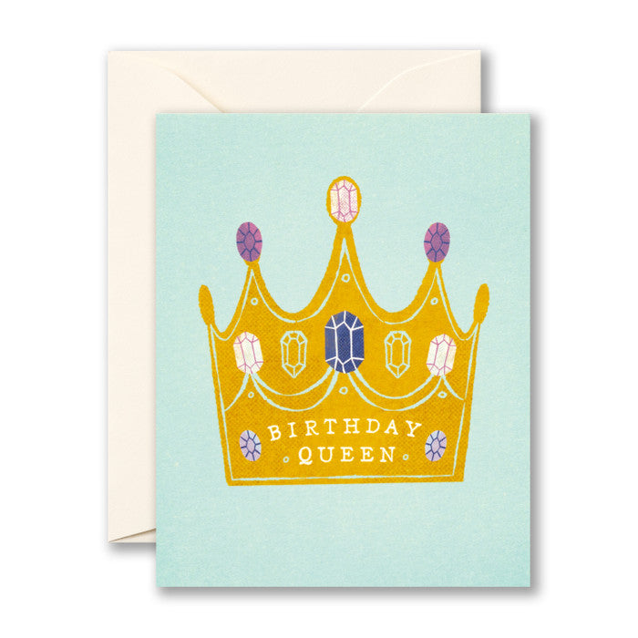 Card with a jeweled crown that reads "Birthday Queen"