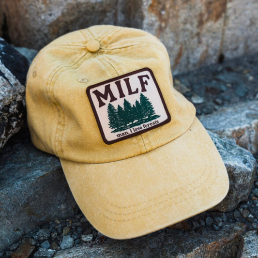 Man I Love Forests MILF Unstructured Patch Hat - Mustard