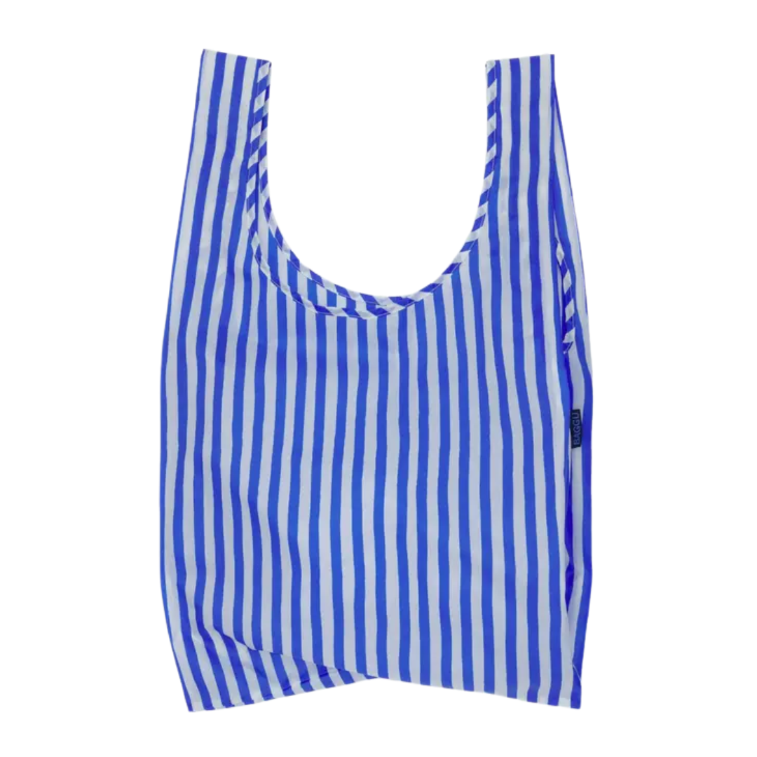 Standard Baggu shopping bag in blue and white stripes
