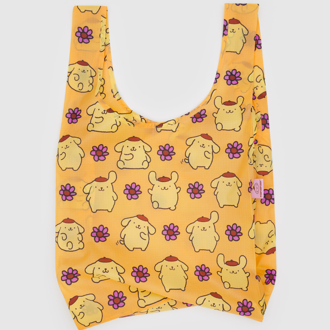 Reusable bag with Pompompurin pattern on a yellow background