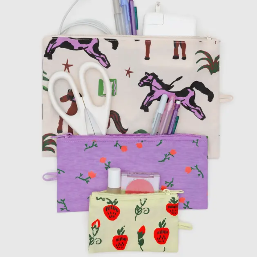 Pouches filled with items to show possible usage 