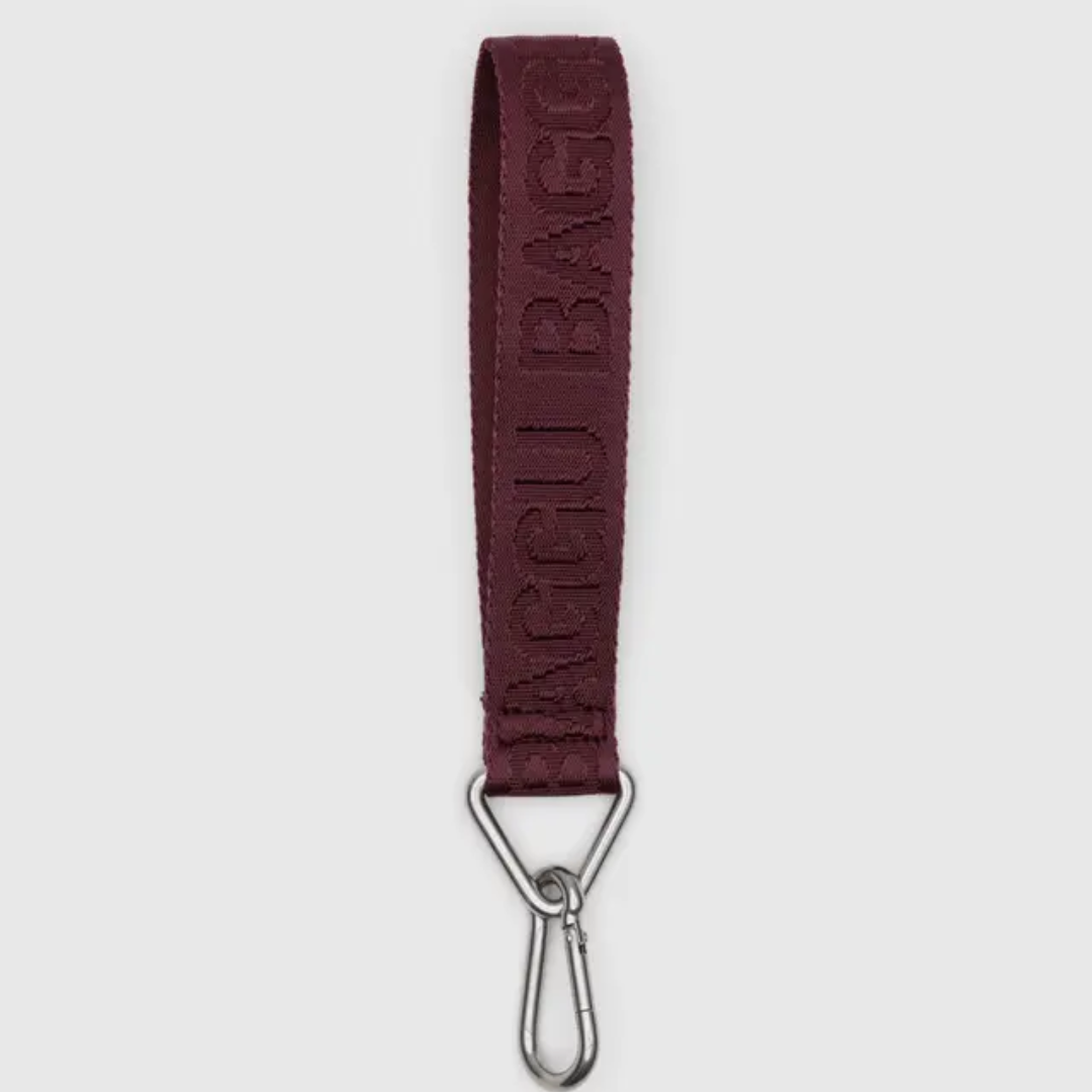 Maroon Baggu strap keychain with silvertone clip