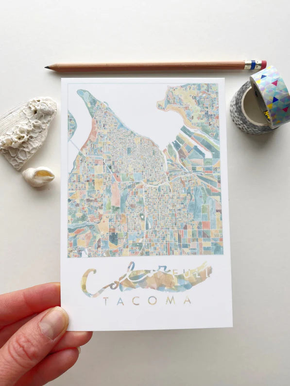 Turn of the Centuries - Colorfull Tacoma, Washington Map Postcard