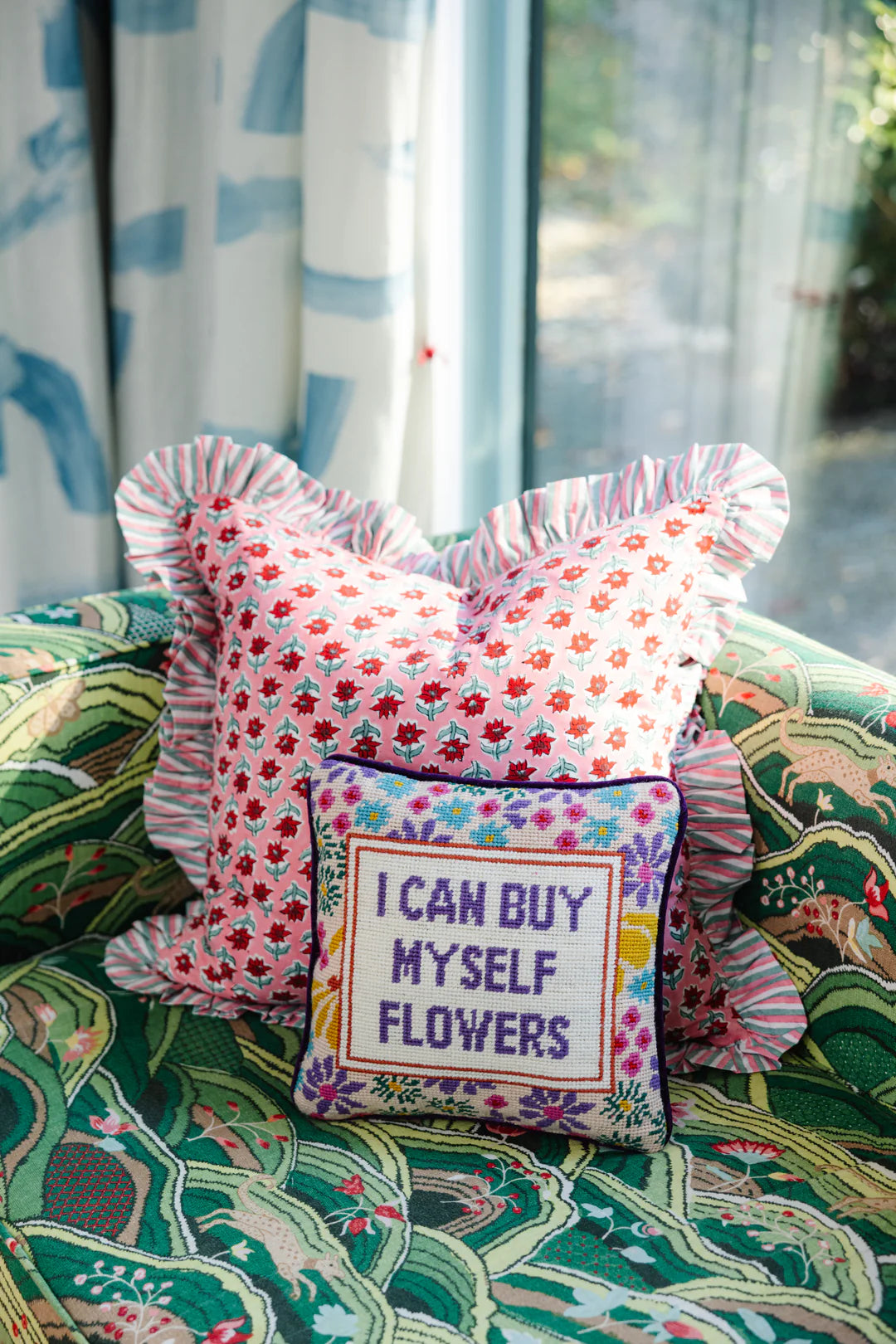 Furbish Needlepoint Pillow - Buy Myself Flowers