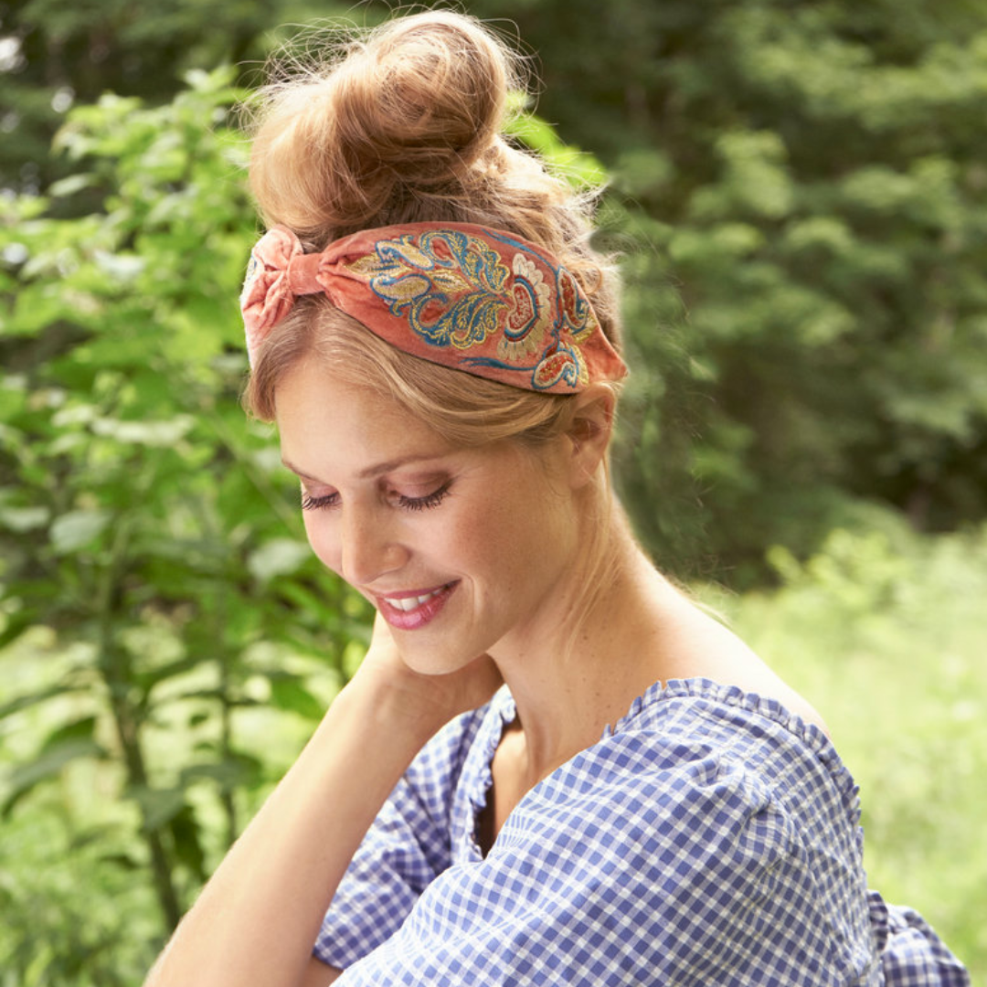 Embroidered Velvet Headband - Mediterranian Paisley