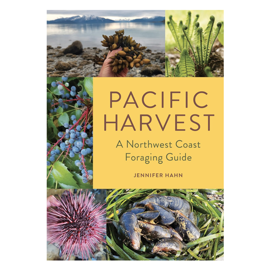 Cover of 'Pacific Harvest' by Jennifer Hahn with foraging images from the sea and forest