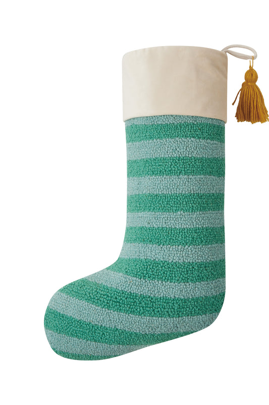 Green Stripe w/ Pom Tassel Hook Stocking