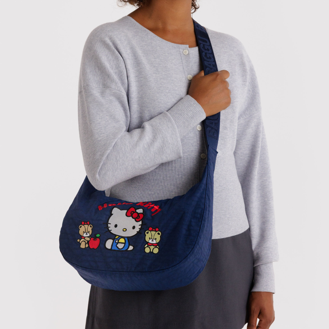 Model wearing the bag crossbody