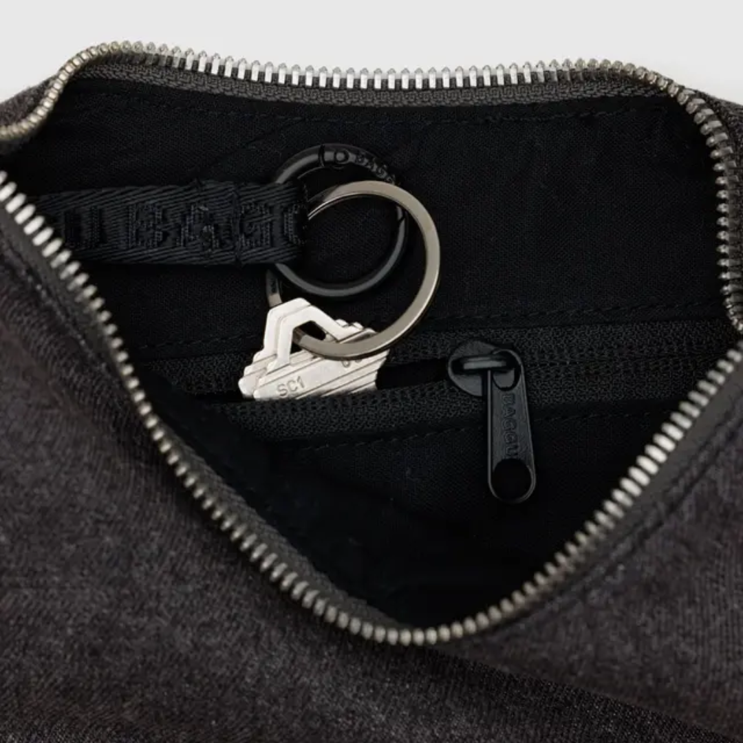 Internal detail of the key strap and zippered pocket