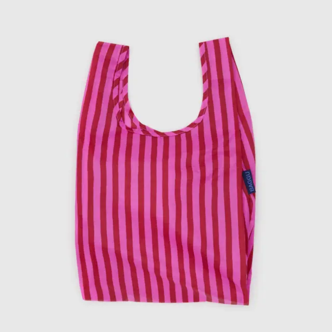 Small Baggu shopping bag in pink and red stripes