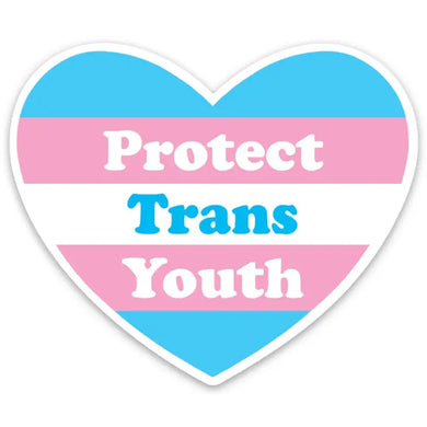Heart shaped sticker with trans flag pink blue white stripes and 