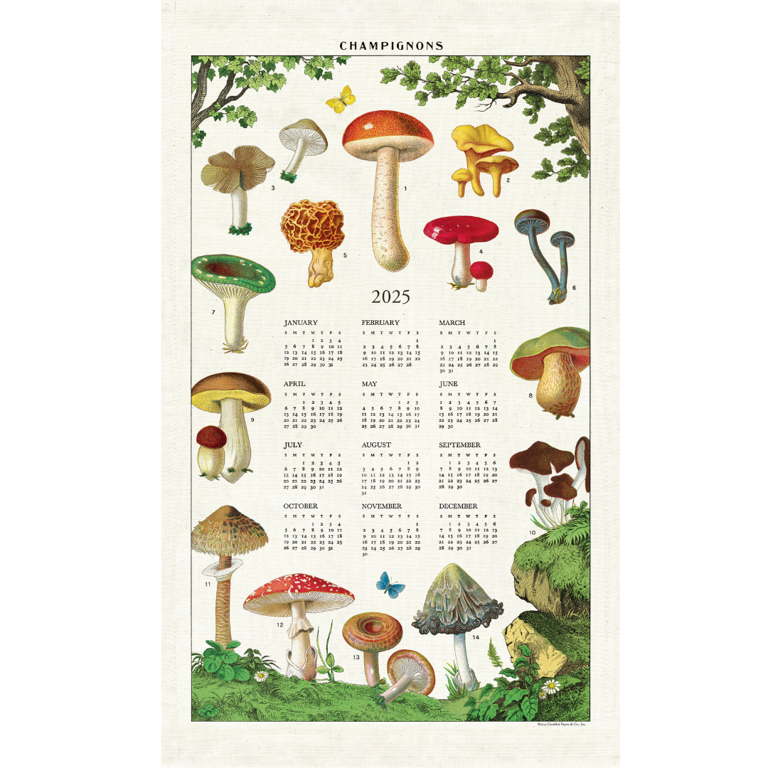 Cavallini & Co. Tea Towel - 2025 Mushrooms Calendar