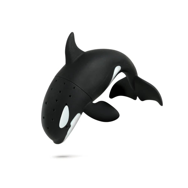 Black and white orca whale-shaped tea infuser