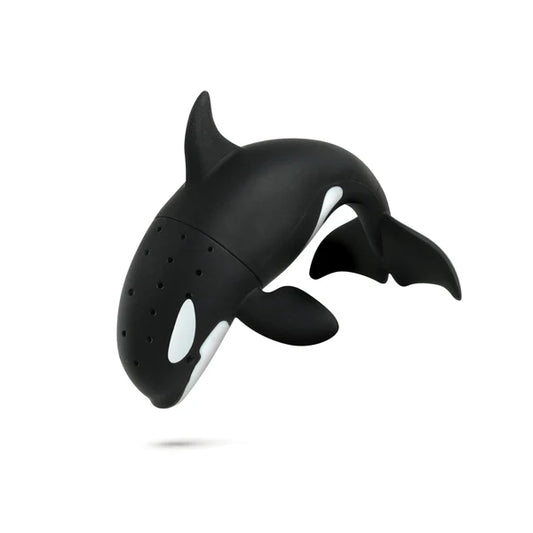 Black and white orca whale-shaped tea infuser