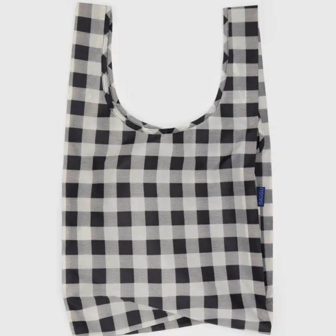 Black and white gingham check shopping bag
