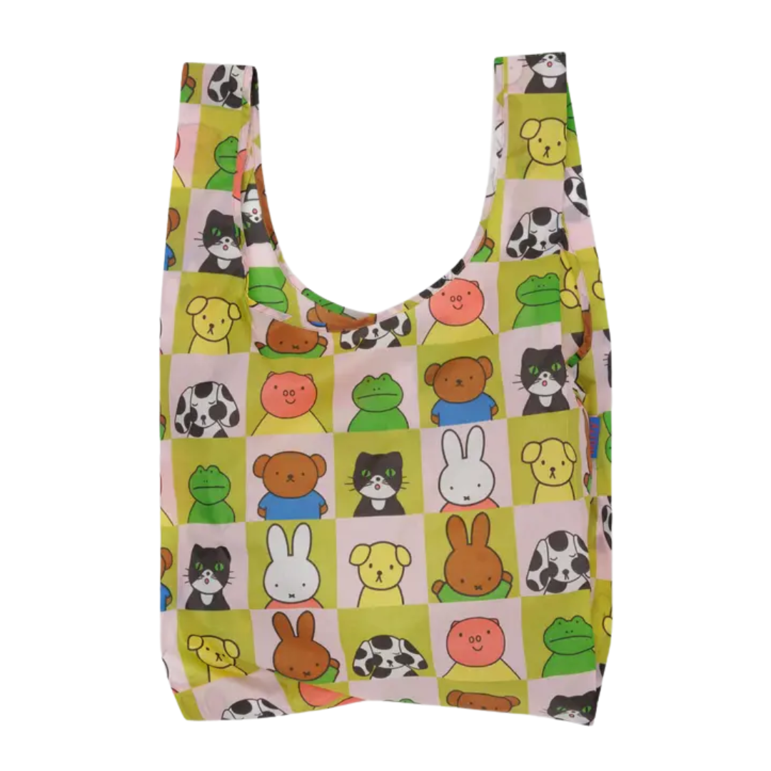 Baggu shopping bag covered in cartoon animals from Miffy.