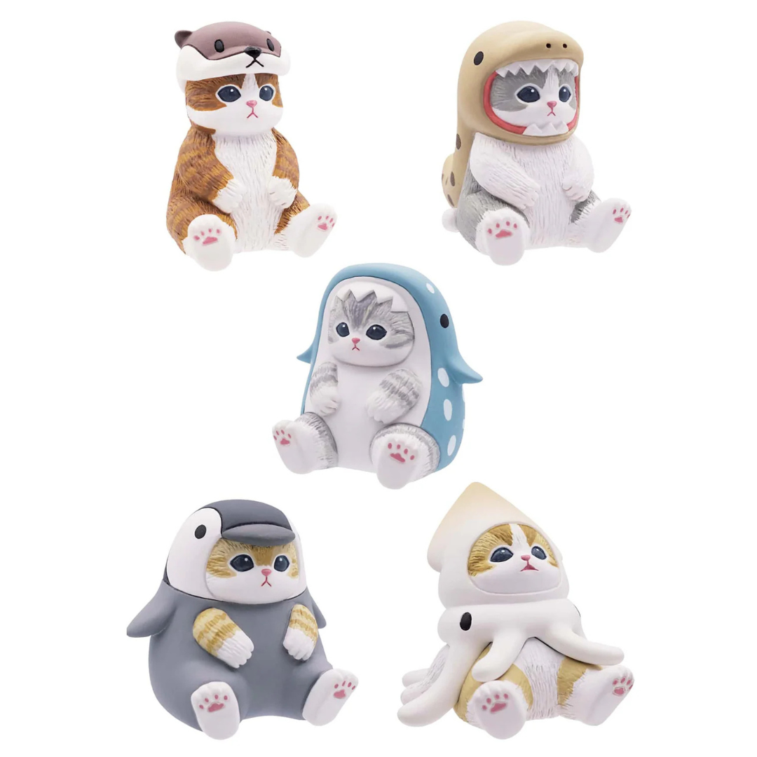 Possible Marine Cats in the blind box: a kitty as an otter, an eel, a shark, a penguin, and a squid.
Each one is adorable.