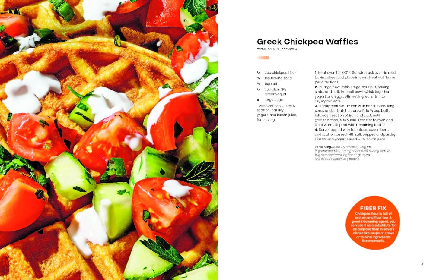 Sample page featuring Greek Chickpea Waffles