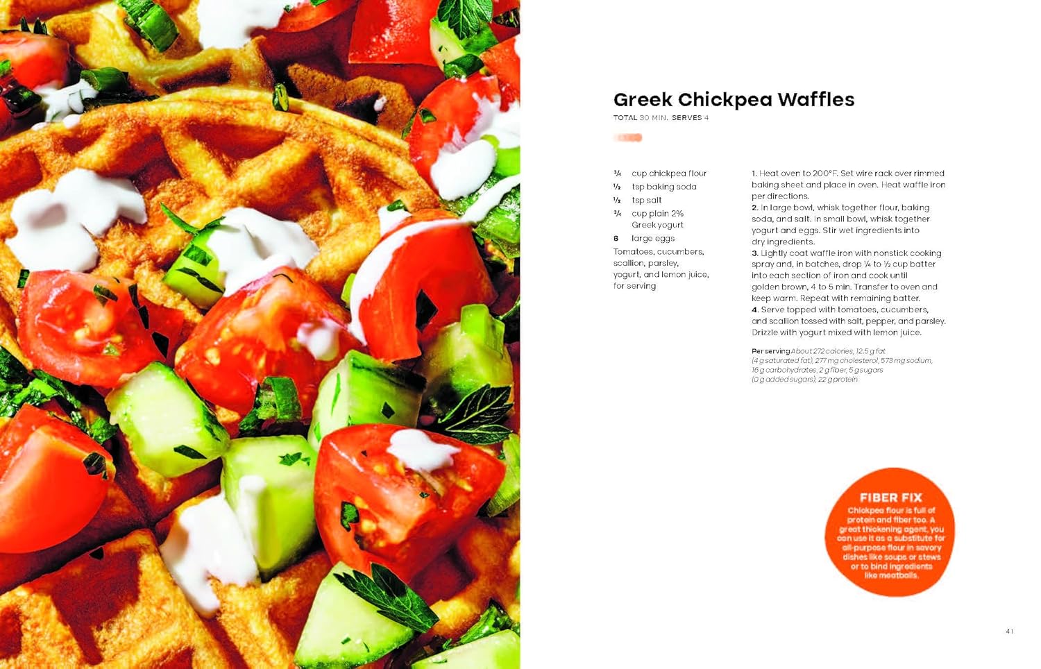 Sample page featuring Greek Chickpea Waffles