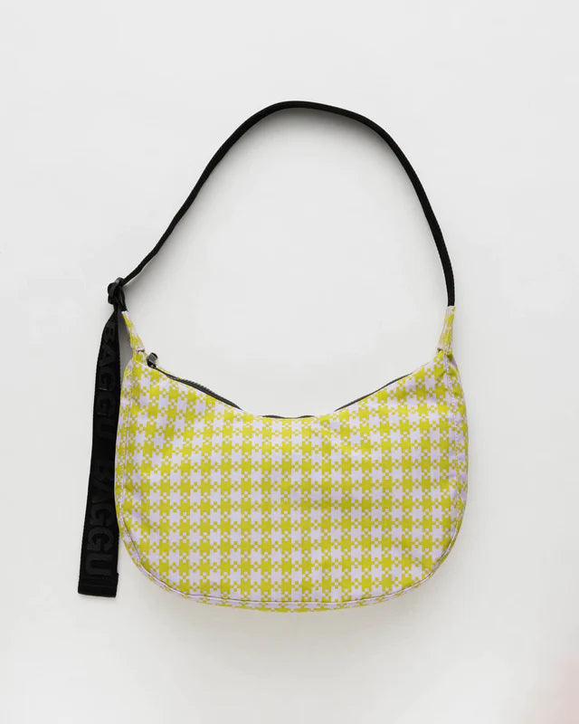 Baggu Medium Nylon Crescent Bag - Pink Pistachio Pixel Gingham