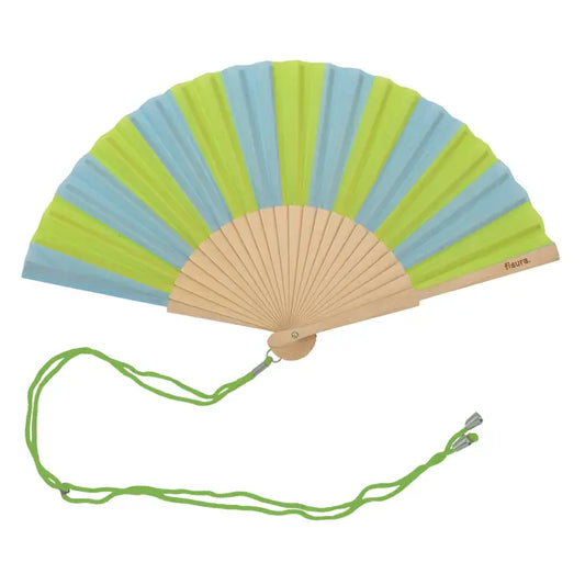 Hand Fan - Lime and Blue Stripes