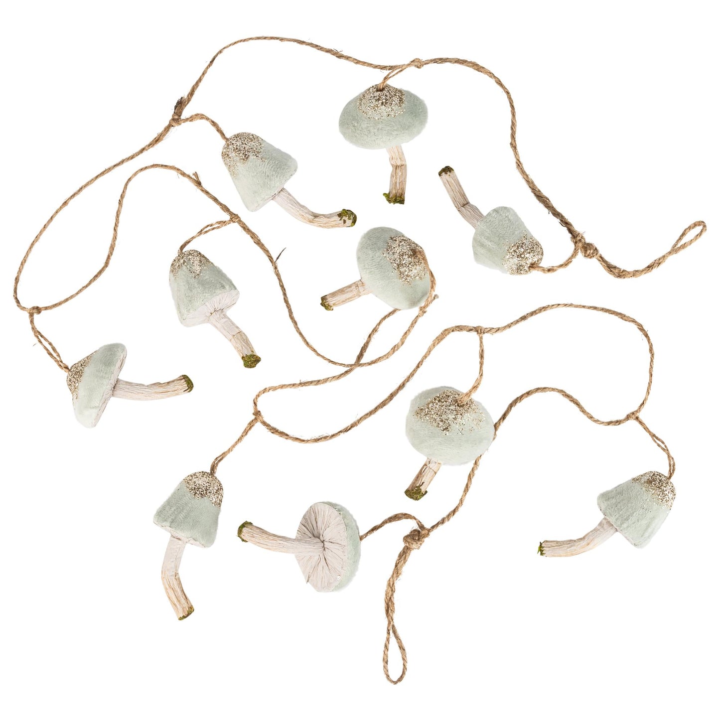 Velvet and Paper Mushroom Garland - Light Green