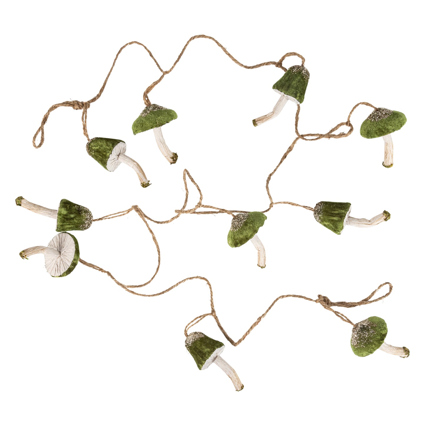 Velvet and Paper Mushroom Garland - Dark Green