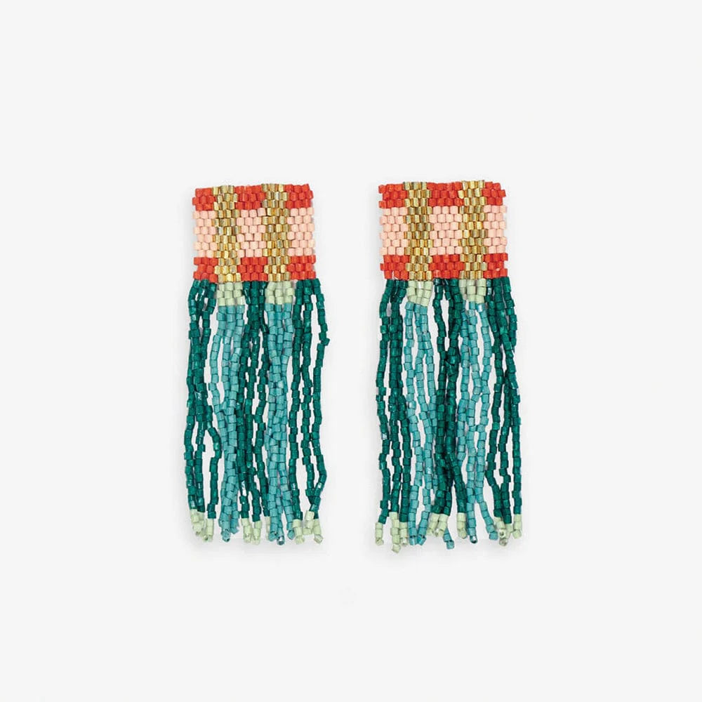Colorblock beaded fringe earrings