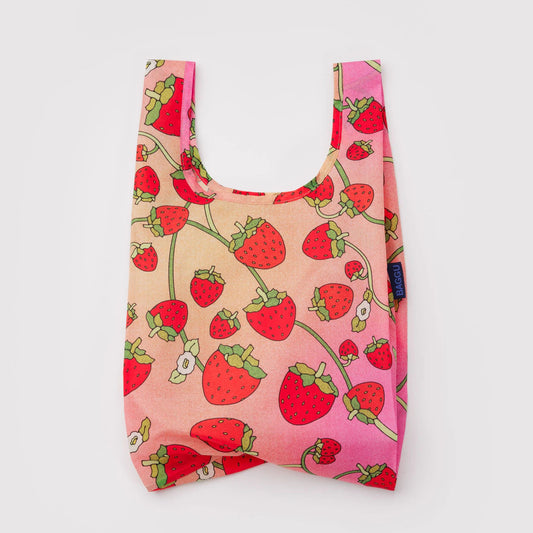 Reusable bag with strawberry blossom pattern