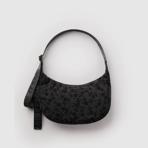 Baggu Medium Nylon Crescent Bag - Charcoal Ditsy Floral