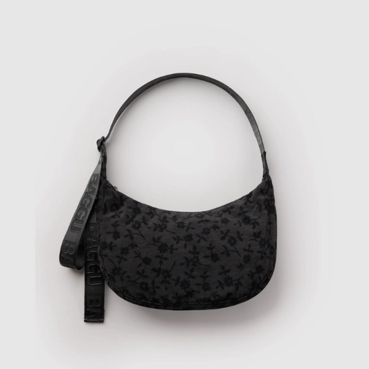 Baggu Medium Nylon Crescent Bag - Charcoal Ditsy Floral