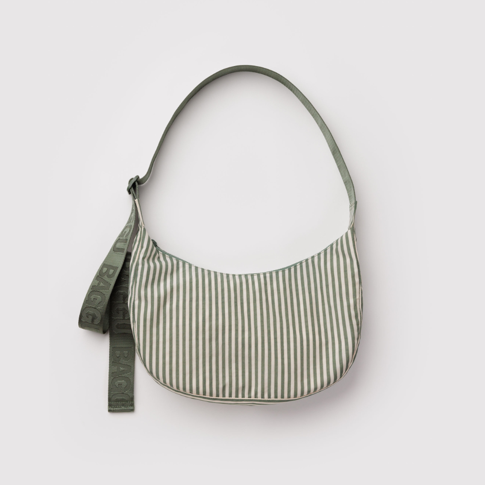 Baggu Medium Nylon Crescent Bag - Sage Stripe